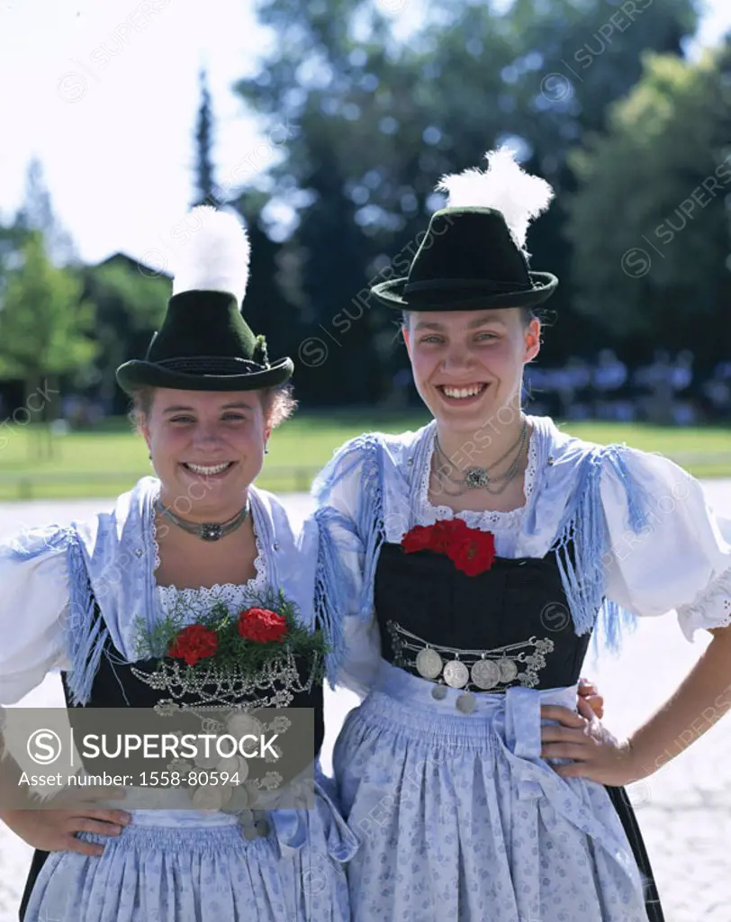 Germany, Bavaria, Rosenheim,  Women, young, traditional costume, smile Halbporträt   Europe, Southern Germany, Upper Bavaria, party, festival, move, t...