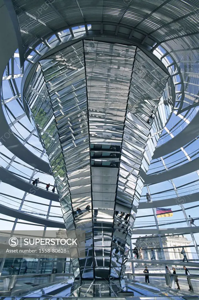 Germany, Berlin, Reichstag buildings,  Glass dome, detail, reflection,  only editorially! Series, Europe, capital, district, Berlin zoo, government bu...