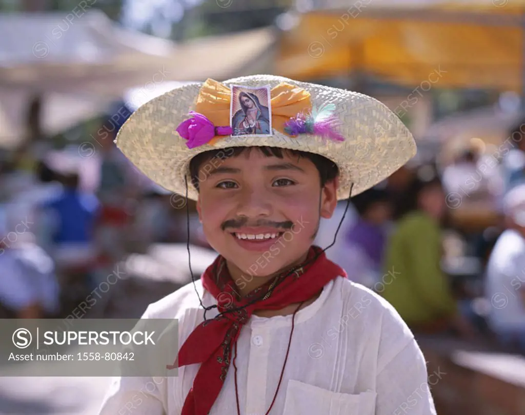 Mexico, Oaxaca, boy, disguise,  Straw hat, mustache, ´Mexicans´   Central America, people, natives, child, Mexican, tradition, outfit, folklore, headg...
