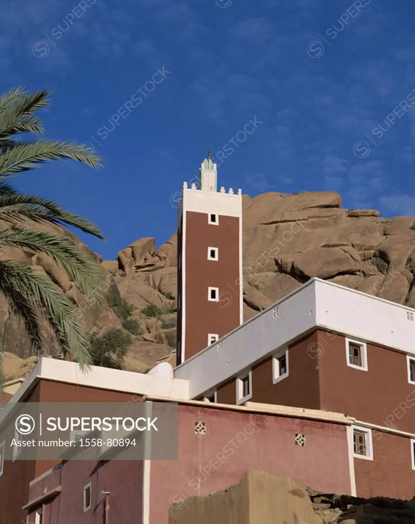 Morocco, anti atlas Tafraoute,  Mosque  Africa, mountains, highland, pleat mountains, rise, Mountain village, buildings, construction, style, architec...