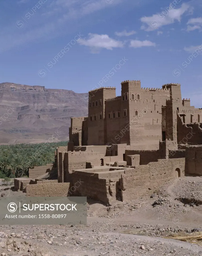 Morocco, west Sahara, Dra-Tal,  Timiderte, Kasbah,  Africa, South Morocco, west Sahara, Vallée you Draa sight Berber castle, clay castle, castle, fort...