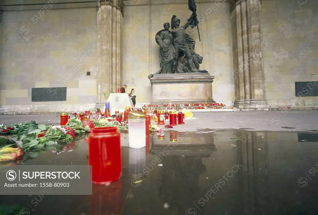 Germany, Upper Bavaria, Munich, Commander hall, memory terror victims, Candles, flowers, no mr Bavaria, city, residence street, commemorations, memory...