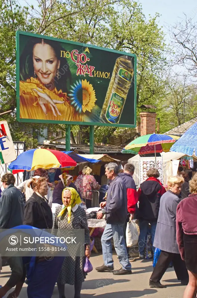 Ukraine, Tscherkassy, market drift,  Poster  Europe, Eastern Europe, city, city, market place, pedestrians, passer-bys, advertisement, advertisement, ...