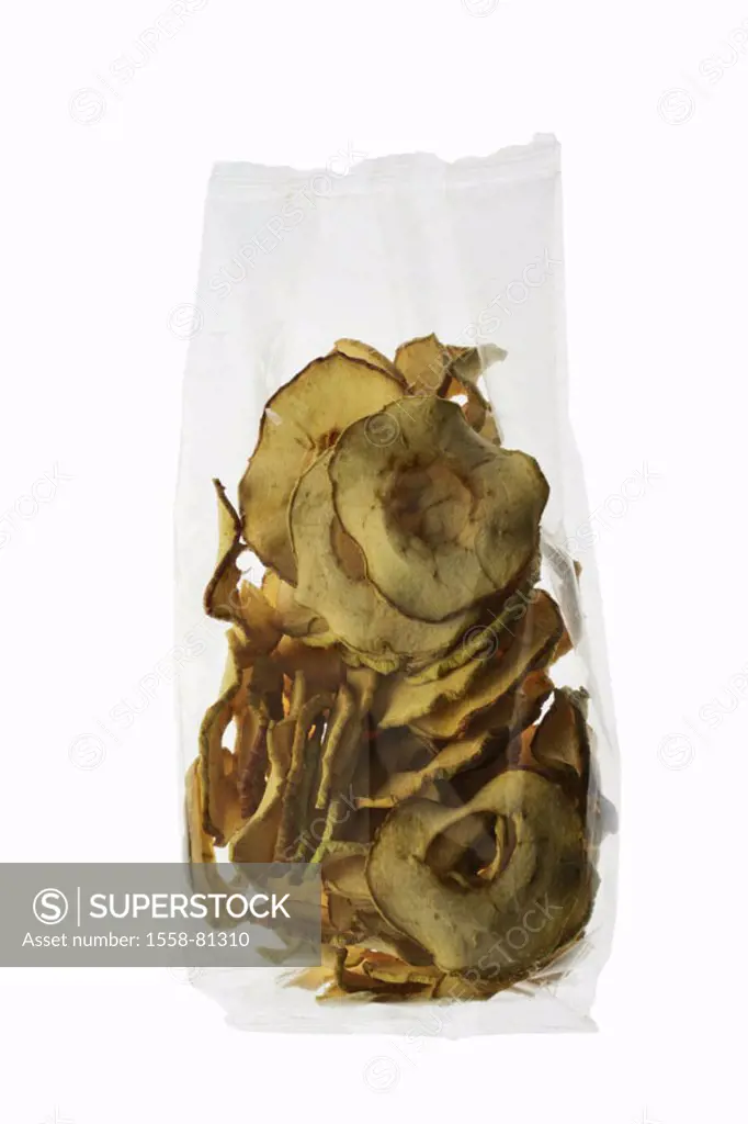 Bag, apple disks, dried   Dörrobst, dry fruit, apple, apples, disks, preservation, dried, apple chips, healthy, roughage package transparency quietly ...