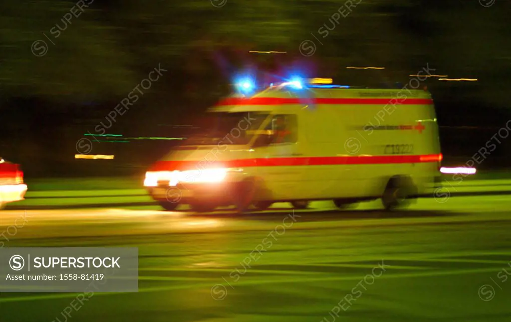 Street, rescue use, ambulances,  Blue light, night, fuzziness  Series, rescue, rescue service, use, emergency, accident, help, first-aid attendants, p...