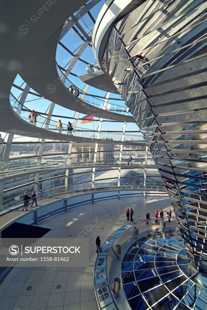 Germany, Berlin, Reichstag buildings,  Glass dome, detail, visitors only editorially! Europe, Central Europe, city, capital, district, government buil...