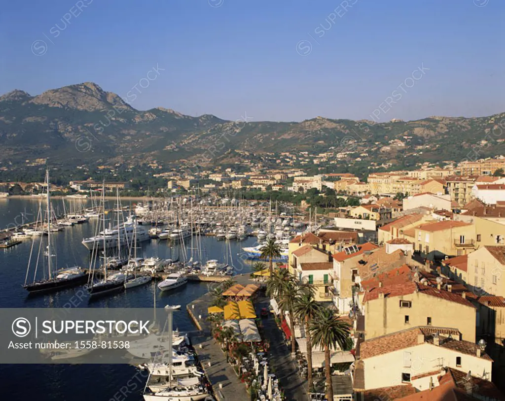 France, Corsica, Calvi,  Look from the fortress,  view over the city, harbor,  Europe, island, Mediterranean island, French, West coast, coast, city, ...