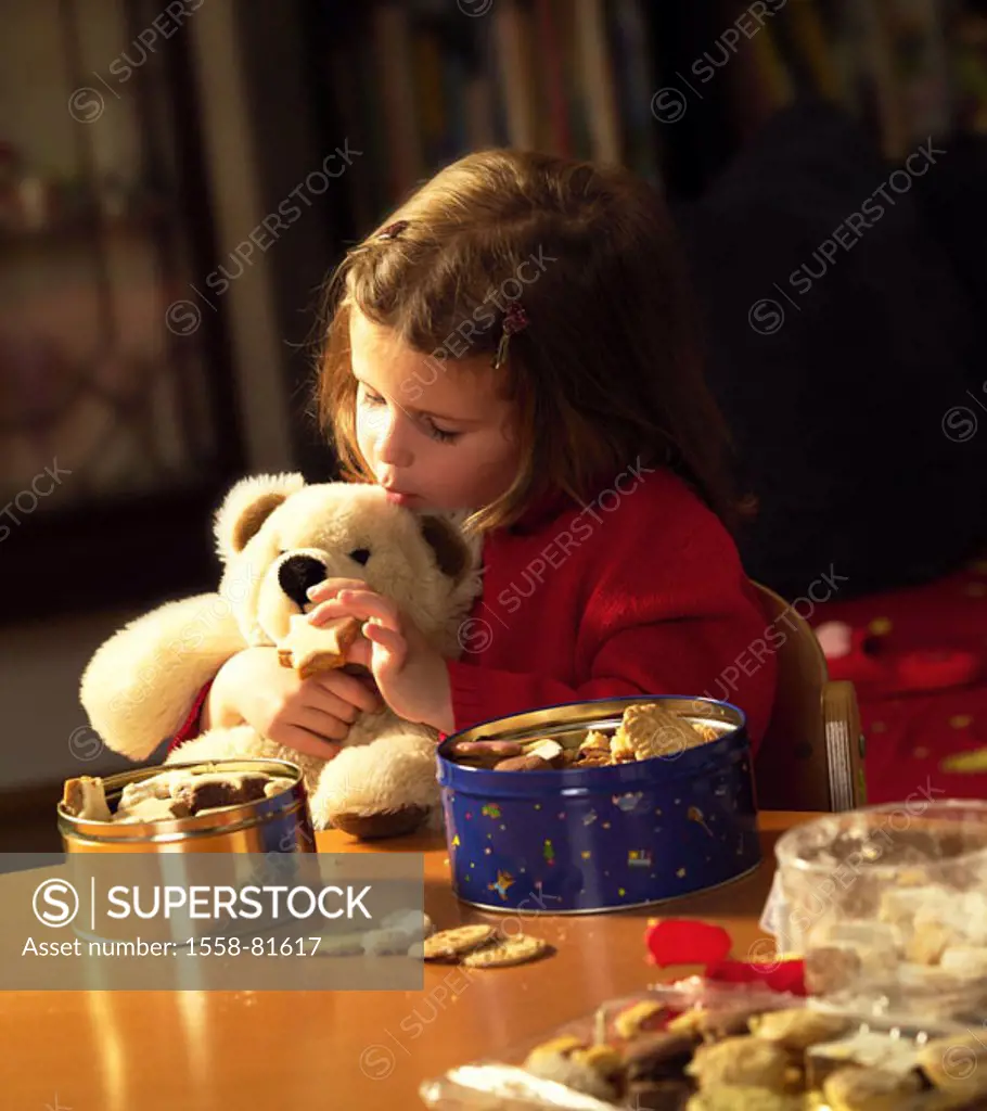 Christmas, girls, cookie cans, Teddy, feeds, Christmas places  pre-Christmas period, Christmas bakery, christmassy, child, 4-5 years, material animal,...
