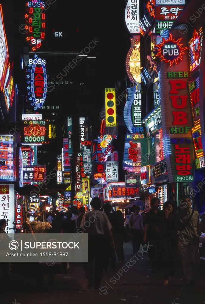 Korea, Seoul, Jongno 2-Ga,  Neon sign, evening,  Asia, Eastern Asia, South Korea, city, capital, city, pedestrian zone, pubs, gastronomy, nightlife, p...