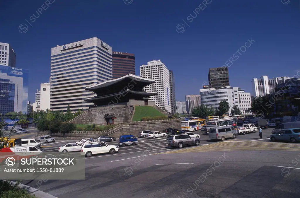 Korea, Seoul, skyscrapers, Namdaemun,  Gate, street, traffic  Asia, Eastern Asia, South Korea, city, capital, city, buildings, architecture, modern, o...