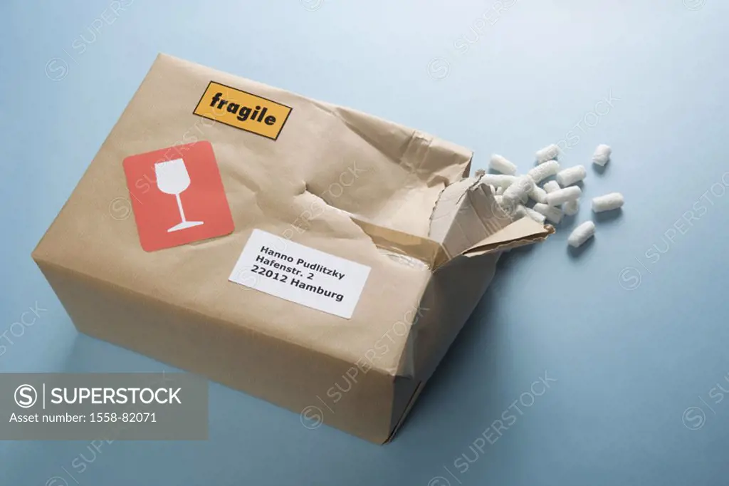Package, damages, address stickers,  Labeling, ´fragile´, fragile,  Package material  Series, mail, packet, carton, parcel, package, shipping, ware, p...