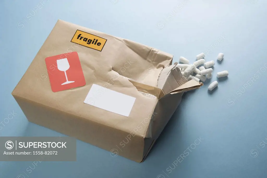 Package, damages, address stickers,  empty, labeling, ´fragile´, fragile, Verpackungsmaterial  Series, mail, packet, carton, parcel, package, shipping...