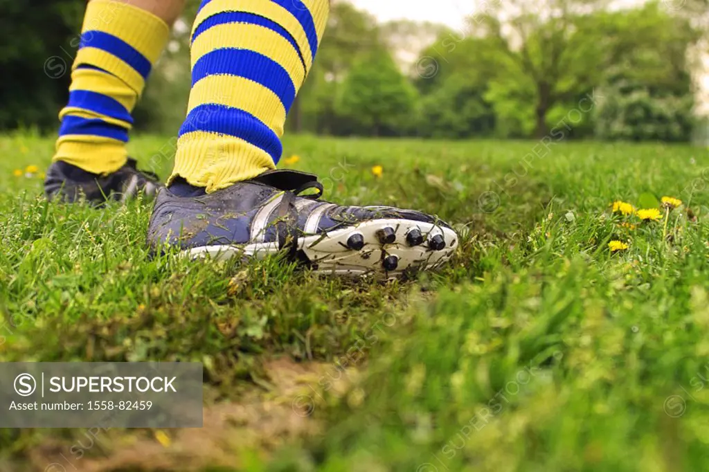 Soccer ground, man, detail, shoes,   Soccer players, players, 20-30 years, legs, stockings, stockings, yellow-blue, roved, football shoes, tunnel shoe...
