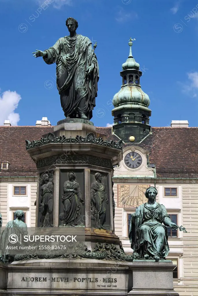 Austria, Vienna, old Hofburg,  Inner courtyard, monument Emperor Franz I.,  Capital, culture city, construction, sight, architecture, construction, mo...