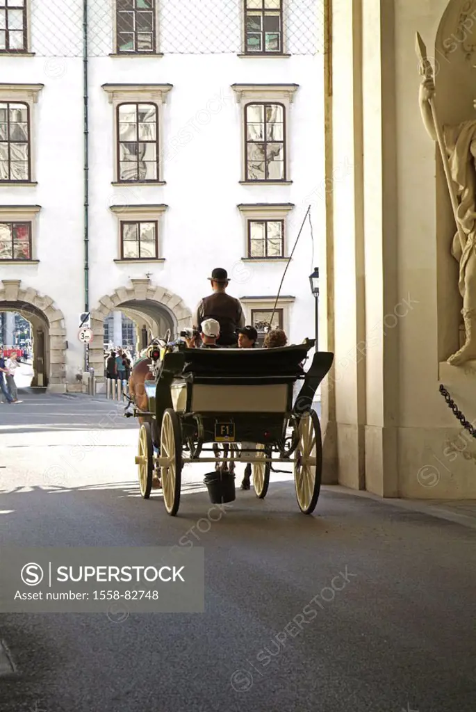 Austria, Vienna, old Hofburg, Horse carriage  Series, capital, culture city, buildings, construction, sight, street, Fiaker, carriage, from the back, ...