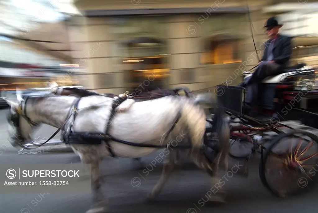 Austria, Vienna, new market,  Street scene, horse carriage,  truncated, fuzziness Series, capital, culture city, street, Fiaker, carriage,  Horses, Ku...