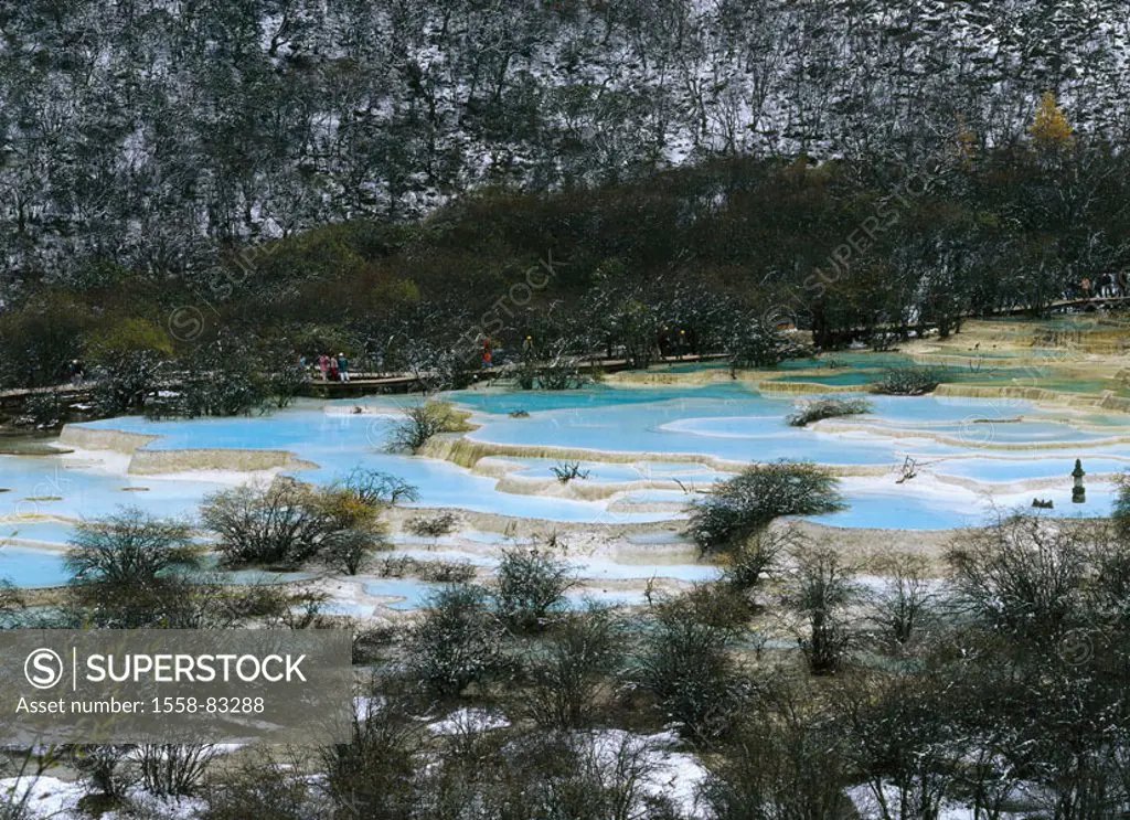 China, Sichuan, Huanglong National  Park, lime sinter terraces, Five Color  Brine Asia, Eastern Asia, central China, national park, reservation, UNESC...