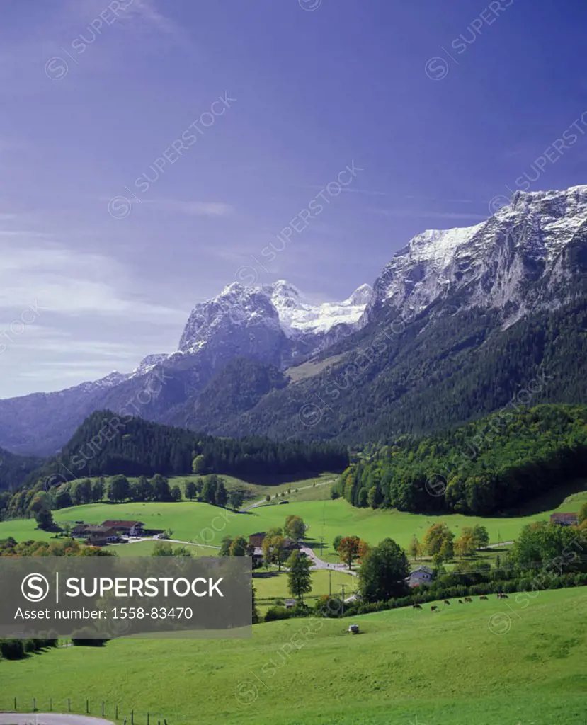 Germany, Bavaria, Berchtesgaden Country, Ramsau, highland, farm, Gaze, Reiteralpe, Tourist center, houses, residences, landscape, mountains, mountains...