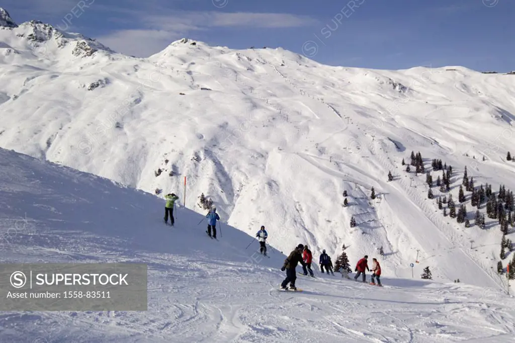Austria, Vorarlberg, Gaschurn,  Skigebiet Silvretta novas, track,  Skiers Series, Europe, west Austria, Rätische Alps, highland, mountains, Montafon, ...