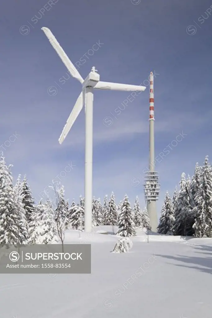 Germany, Baden-Württemberg,  Black forest, Hornisgrinde,  Wind strength installation, Sendeturm, Europe, North Black forest, sight, mountain, forest, ...