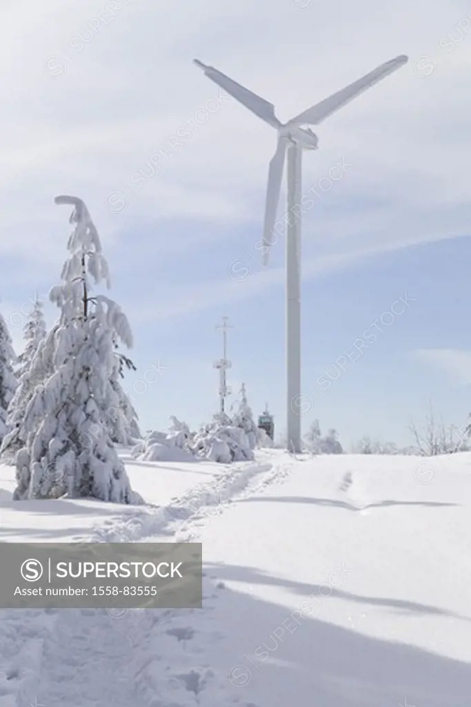 Germany, Baden-Württemberg,  Black forest, Hornisgrinde,  Wind strength installation, snow, Europe, North Black forest, sight, mountain, forest, winte...
