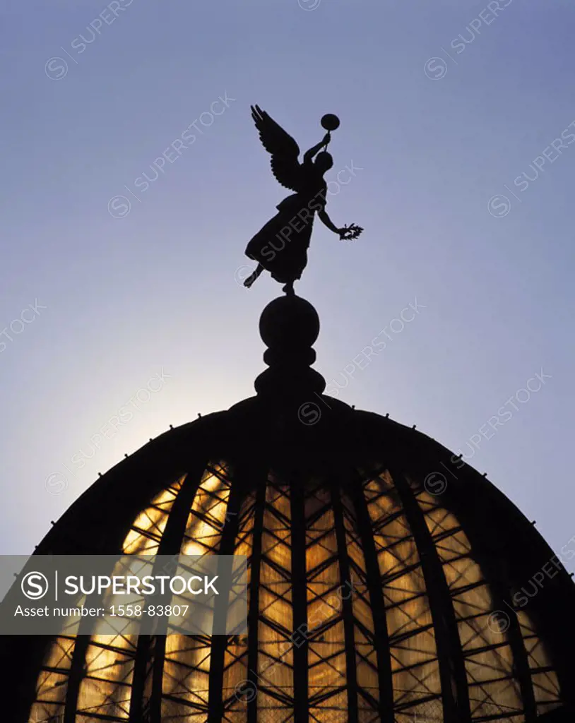 Germany, Saxony, Dresden, college,  for form arts, detail, dome,  Sculpture, Siegesgöttin Nike, silhouette  Construction, buildings, building dome, to...