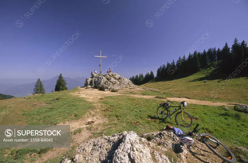 Germany, Allgaeu, Immenstadt, Noon mountain, summit cross, hikers,  Cyclists, rest, OberAllgaeu, mountains, Nagelfluhkette, mountain, Mittagberg,  Bea...