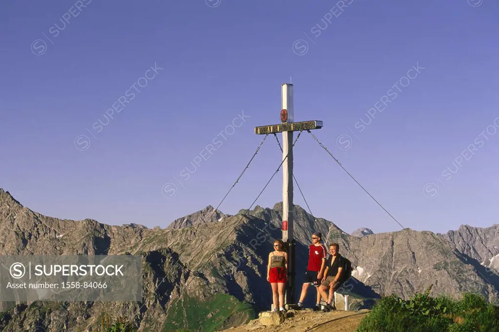 Germany, Allgaeuer Alps, Fur horn, summit cross, mountain climbers, View, enjoying, Bavaria, mountains, mountains, summits, mountain hikers, hikers, r...