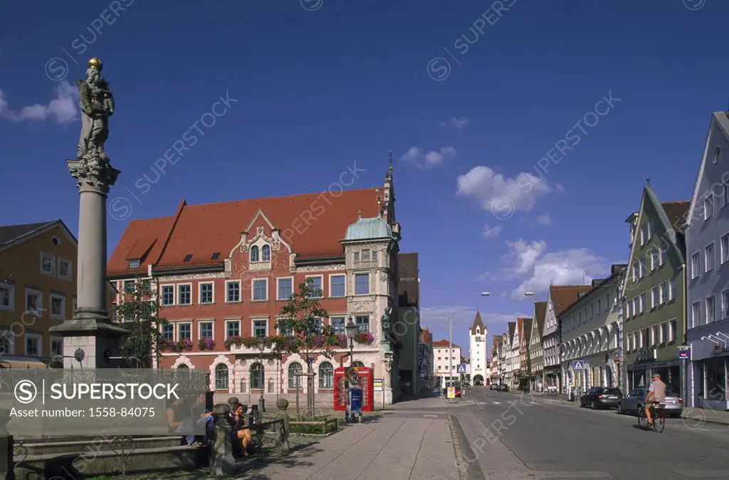 Germany, Bavaria, Mindelheim,  Maxi kite street, town hall, upper Gate UnterAllgaeu, center, city center, old town, Marie place, Marie wells, Marie co...