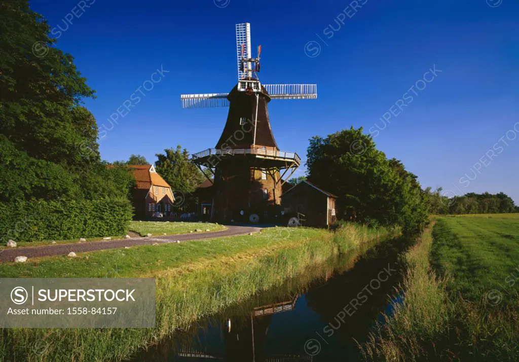 Germany, Schleswig-Holstein,  Butjadinger country, Stollham, Moorseer  Mill,  Europe, Northern Germany, Ostfryingland, Nordenham, sight, mill museum W...