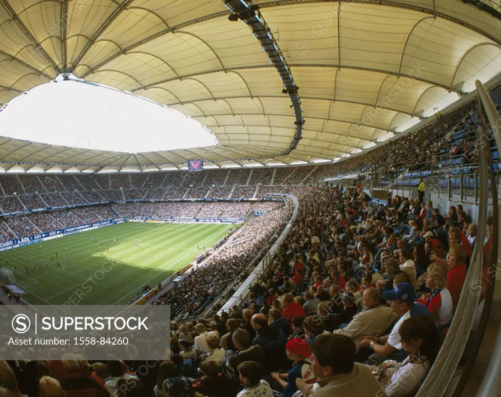 Germany, Hamburg, football,  Aol-Arena, spectator positions,  Game field, soccer players, Football stadium, roof construction, canopies, roof, stadium...