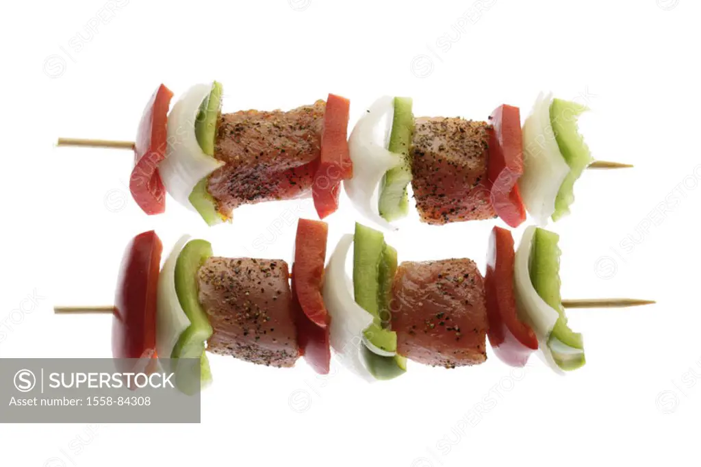 Quietly life, food, meat - little paprika skewer,  Free plates   Meal, food, meat skewers, kebab, skewers, kebab skewers, little skewer, two, meat, tu...