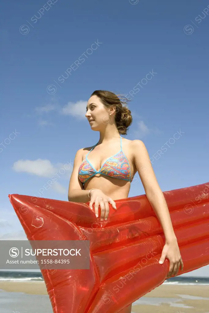 Beach, woman, young, bikini, happy,  Air mattress, summer,  Vacation, summer vacation, leisure time, bath vacation, 17-20 years, 20-30 years, bath clo...