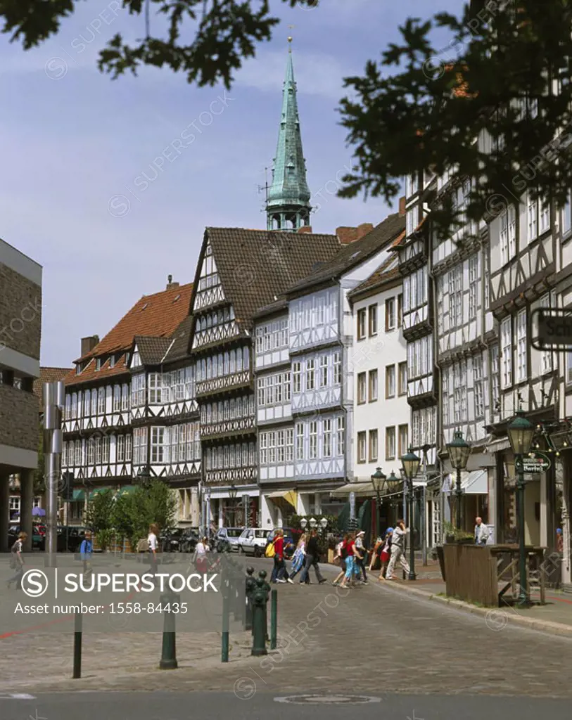 Germany, Lower Saxony, Hanover,  Wood market, timbered houses,  Europe, Central Europe, city, district, sight, houses, buildings, Häuserzeile, archite...