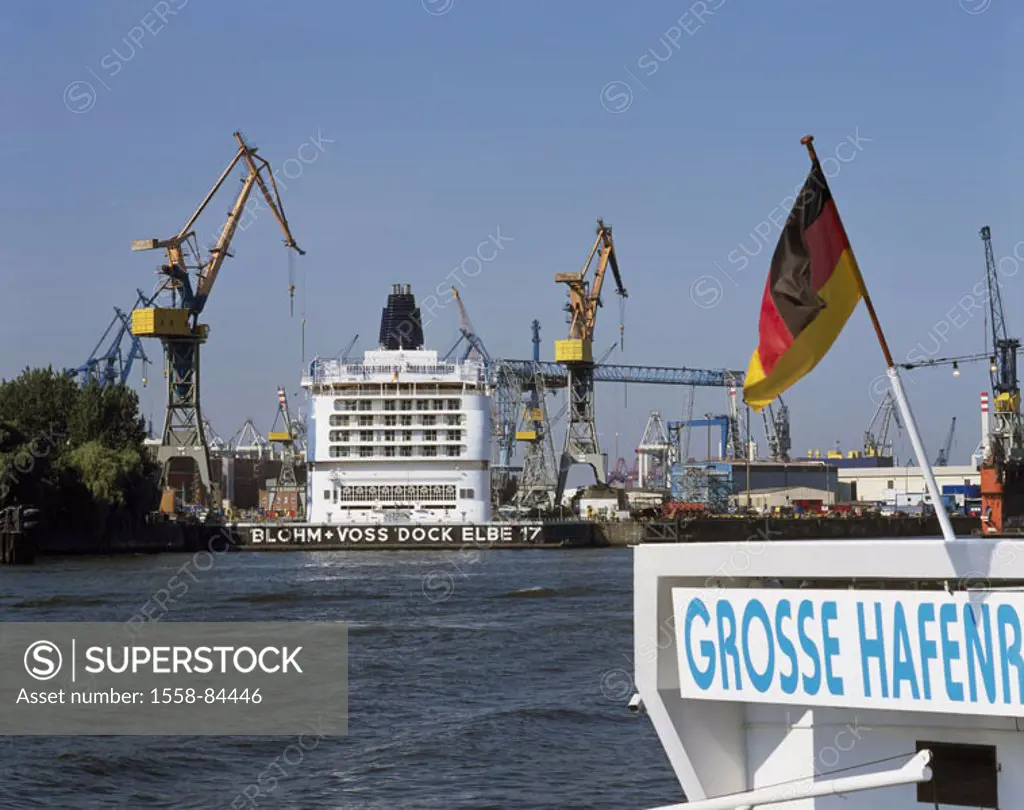 Germany, Hamburg, harbor, dock,  Elbe 17, liner,  Europe, Central Europe, Hanseatic town, port, waterfront, shipyard, swimming dock, ship, cruise ship...