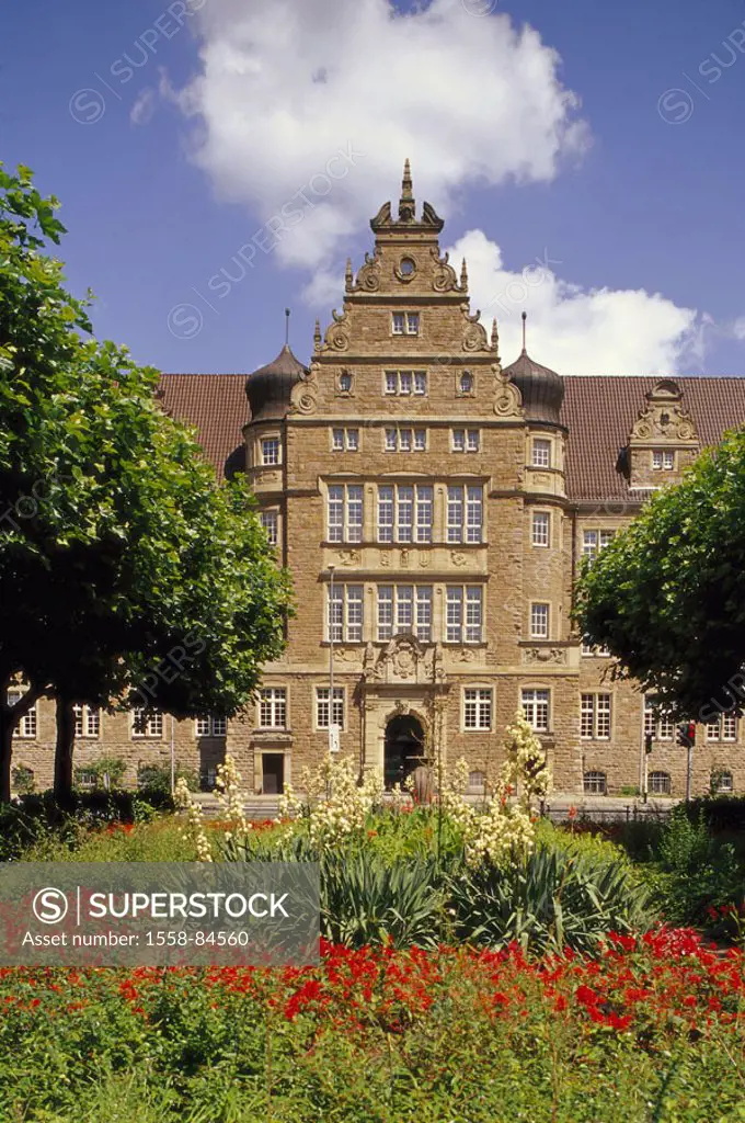 Germany, North Rhine-Westphalia, Oberhausen, district court, park  Peace place, courthouses, buildings, construction, 1904-07, architecture, sight, pa...