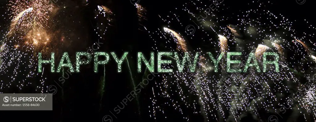 New Year´s Eve, fireworks, stroke ´Happy New Year´,  M,  Series, turning of the year, New Year´s day, New Year´s day party,  New Year´s Eve night, p...