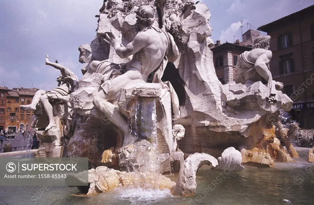 Italy, Rome, piazza Navona,  Vier-Ströme-Brunnen, detail,  Well figure,  Europe, capital, wells, Fontana of dei Quattro Fiumi, Vier-Flüsse-Brunnen, we...