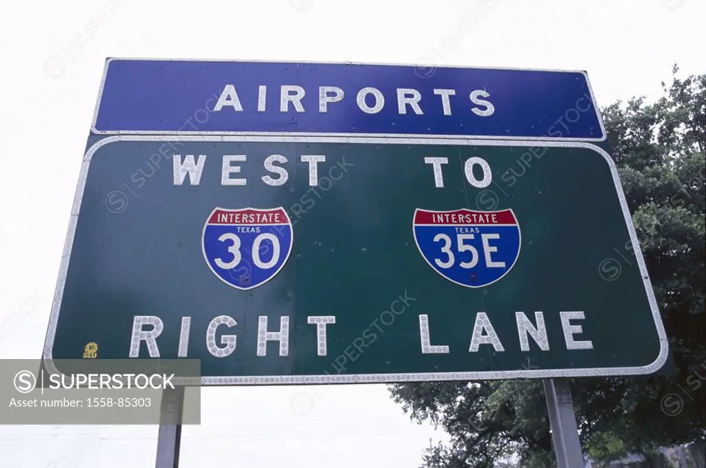 USA, Texas, Dallas, Straßenschild,    United states of America, sign, hint, information, airport, Interstate, street numbers, street names, numbers,