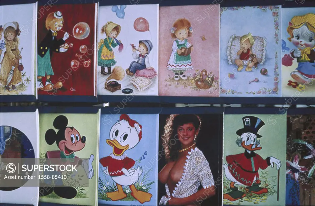 Postcards, child motives, Pin-up-Girl,  Detail only editorially! Postcard pillars, opinion cards, motives, differently, Disney motives Disney children...