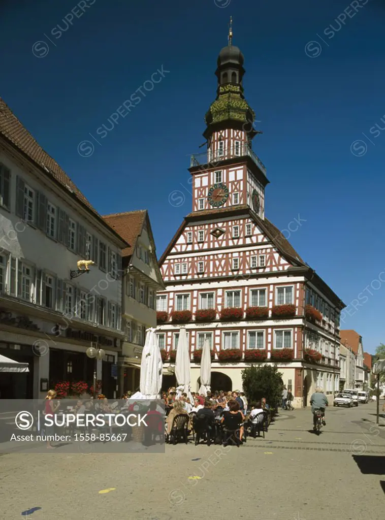 Germany, Baden-Württemberg,  Church home in Teck, town hall,  Pedestrian zone, cafe,  Europe, southwest Germany, city, sight, buildings, construction,...