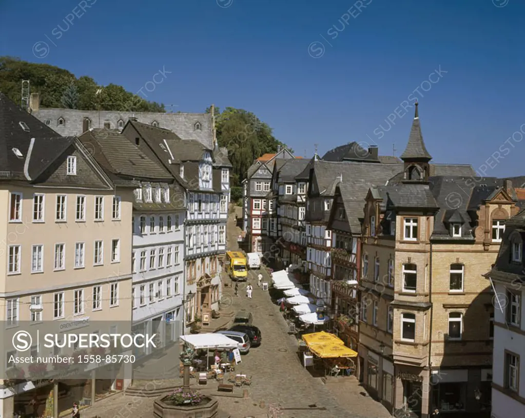 Germany, Hesse, Marburg,  Market place,   Europe, city, city center, pedestrian zone, houses, buildings, architecture, timbered houses, sight, wells, ...