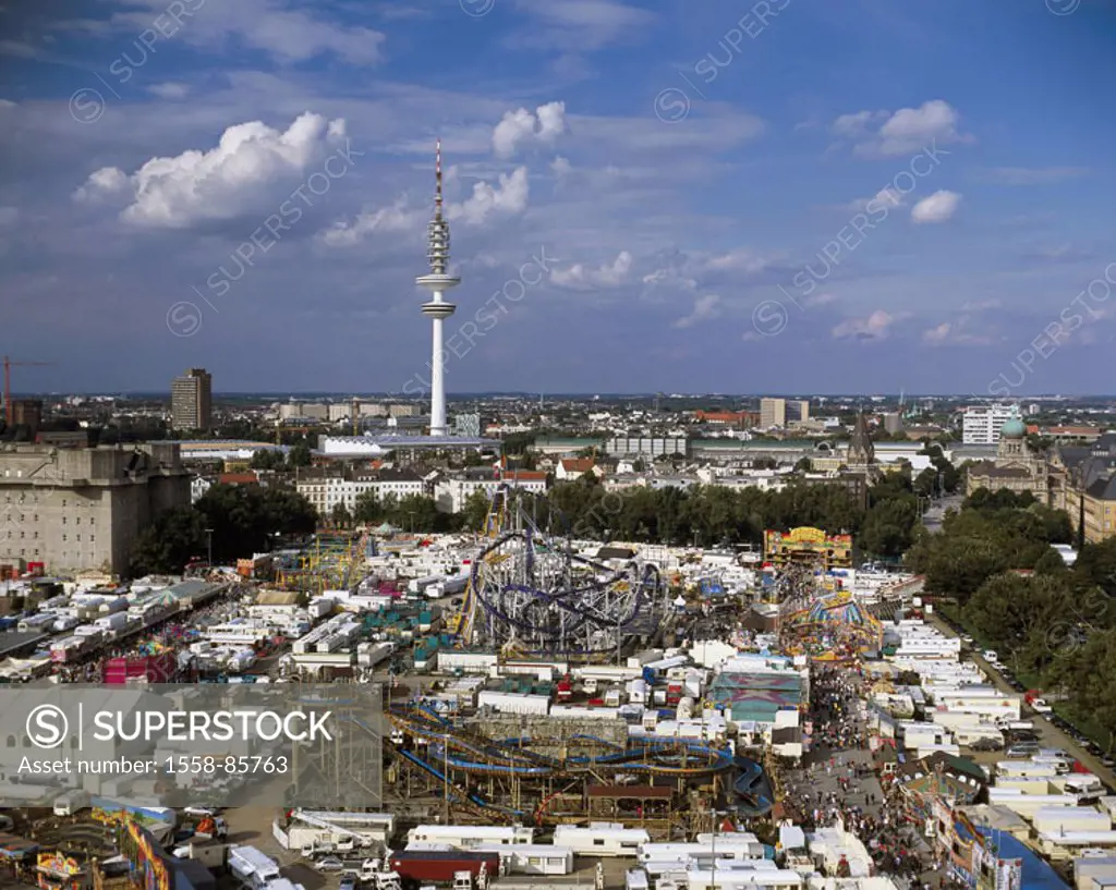 Germany, Hamburg, saint spirit field,  Festival, Fernsehturm,   Europe, city, Hanseatic town, view at the city, place, Kirmes, party, driving shops, a...