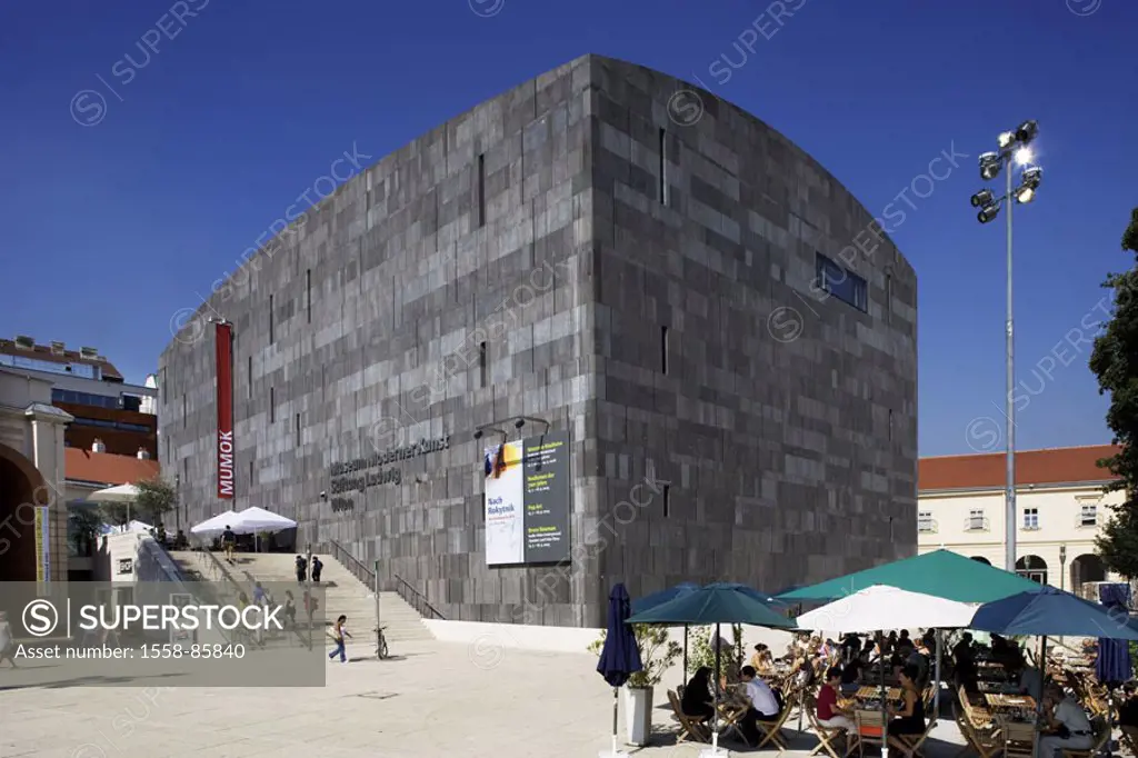 Austria, Vienna, Museumsquartier,  Museum of modern art,  Street cafe,  Europe, capital, sight, culture, MUMOK, foundation Ludwig buildings constructi...