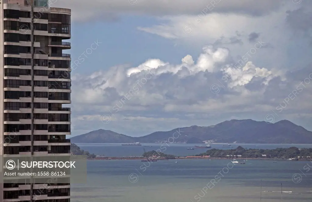 Panama, Panama city, high-rise,  Detail, sea gaze, heaven, clouds,   Central America, city, capital, city, architecture, residential silo, outlook, se...