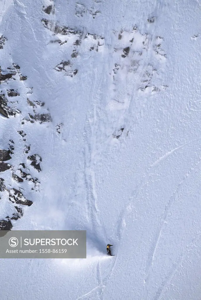 Mountain, steep wall, snow, Snowboarder,    Sport, winter sport, extreme sport, risk sport, extremely, risk, danger, avalanche danger, hillside, steep...