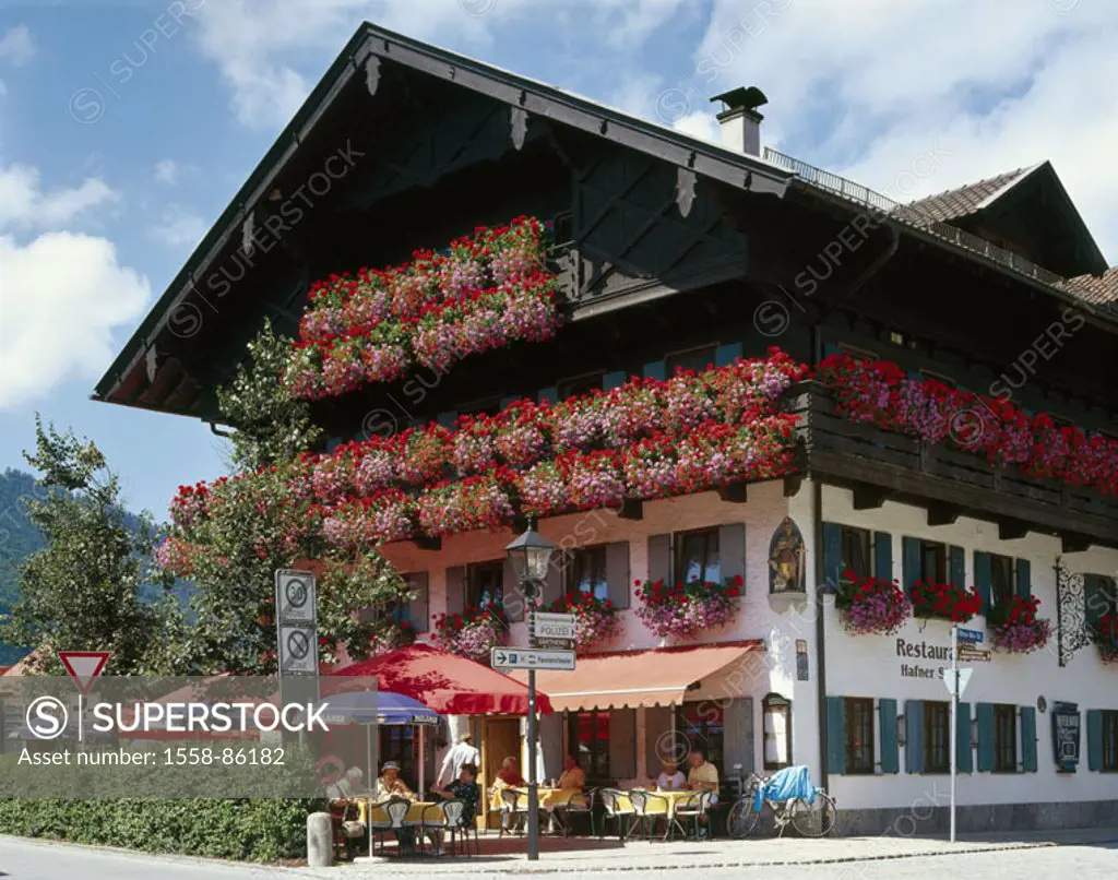 Germany, Bavaria, head bunting district,  Hotel restaurant ´Hafner rooms´,  Flower jewelry,  Upper Bavaria, development rock, passion game place, hous...