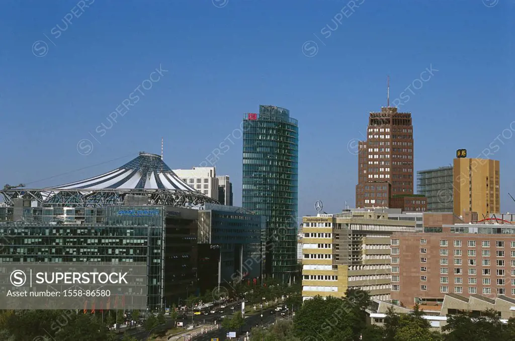 Germany, Berlin, Potsdam place, Business houses, Kollhoff-Gebäude,  DB-Tower, Sony-Center, Straßenszene, Europe, capital, Berlin middle, skyscrapers, ...