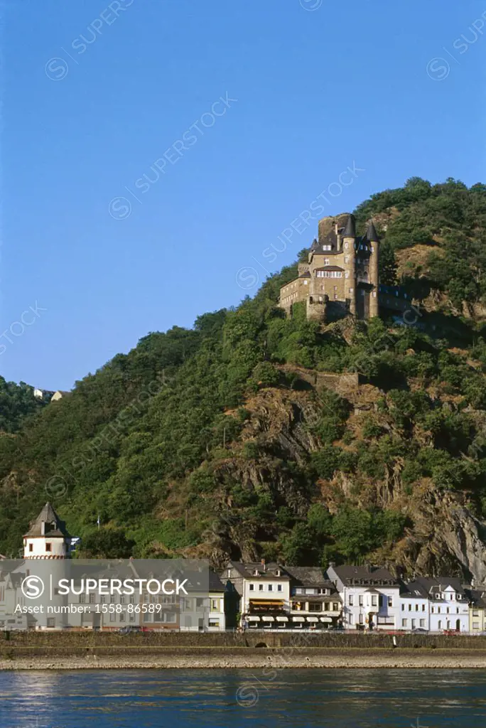Germany, Rhineland-Palatinate,  St. Goarshausen, view at the city, rise, Castle Katz,  Middle Rhine, rheic valley, cityscape, houses, residences, City...