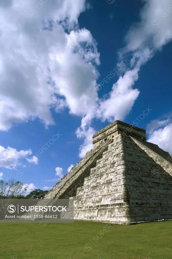 Mexico, peninsula Yucatan, Chichen Pyramid ´El Castillo´, detail,   Central America, pyramid installation, ruin place, temples, Maya-Tempel, construct...